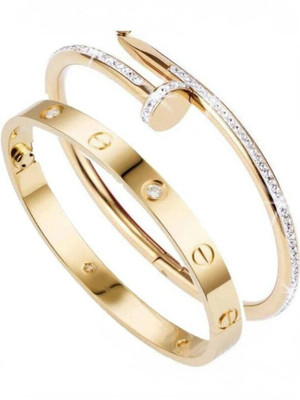 Miami Metal, Stone, Crystal, Alloy, Stainless Steel Cubic Zirconia, Diamond, Crystal Gold-plated Bracelet Set(Pack of 2)