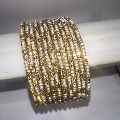 srintana Glass Crystal Gold-plated Bangle Set(Pack of 10)