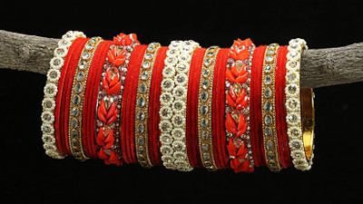 mnd Metal Beads, Pearl, Zircon Gold-plated Bangle Set(Pack of 34)