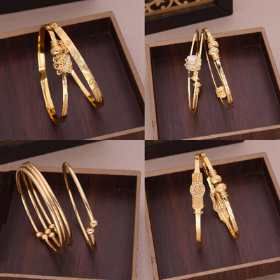 VEDDAA Brass Diamond Gold-plated Bangle Set(Pack of 4)