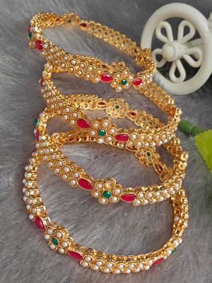 DENICRAAS Alloy Pearl Gold-plated Bangle Set(Pack of 4)