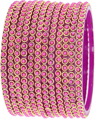 ZULKA Glass Pearl Bangle Set(Pack of 12)