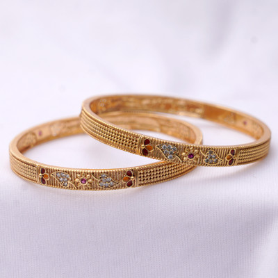 Arhanam Brass Diamond Gold-plated Bangle Set(Pack of 2)