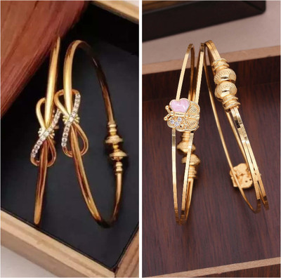 Divastri Brass Diamond Gold-plated Bangle Set(Pack of 2)
