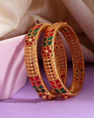kewai Metal Cubic Zirconia Gold-plated Bangle Set(Pack of 2)
