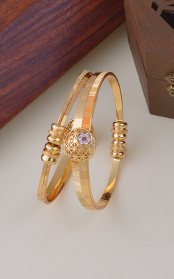 HEER HENI Alloy Cubic Zirconia Gold-plated Bangle Set(Pack of 2)
