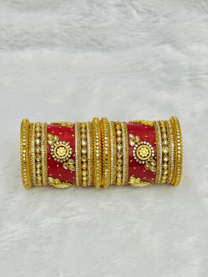 Shareek Alloy Ruby Gold-plated Bangle Set(Pack of 2)