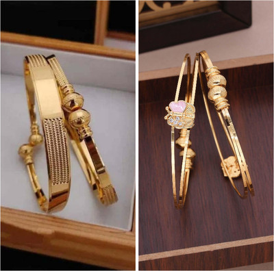 brado jewellery Brass Diamond Gold-plated Bangle Set(Pack of 3)