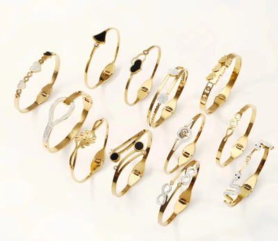 PURVIKA Stainless Steel Moonstone, Zircon Gold-plated, Silver Coated Ring Bracelet