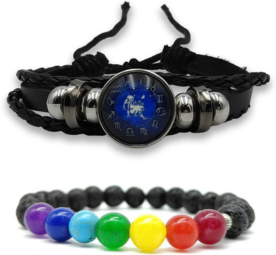 BHAGYA G Stone, Crystal, Lava, 7 Chakra, Leather Bracelet(Pack of 2)