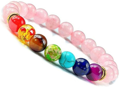 VIBESLE Rose Quartz, Crystal, 7 Chakra Beads Charm Bracelet