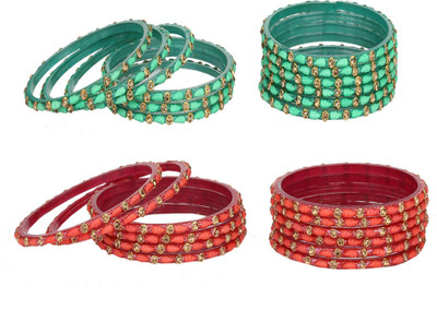AFAST Glass Crystal Enamel Bangle Set(Pack of 10)