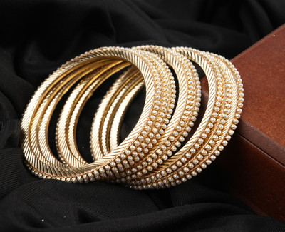 Insha Alloy Pearl Gold-plated Bangle Set(Pack of 8)