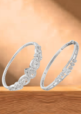 Atibelle Brass Cubic Zirconia Silver Bracelet Set(Pack of 2)