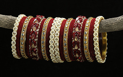 mnd Metal Beads, Pearl, Zircon Gold-plated Bangle Set(Pack of 34)