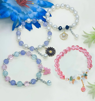 JenishFashions Crystal, Glass, Alloy Beads, Crystal Silver Bracelet(Pack of 4)