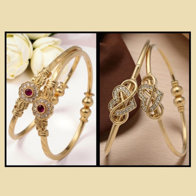 REEWAZIMPERIAL Brass Diamond Gold-plated Bangle Set(Pack of 2)