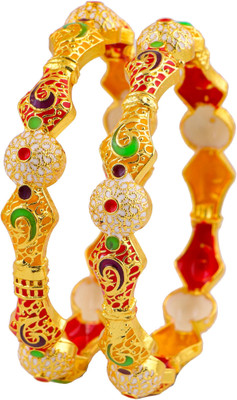 KENAYOSHA.COM Brass Cubic Zirconia Gold-plated Bangle Set(Pack of 2)