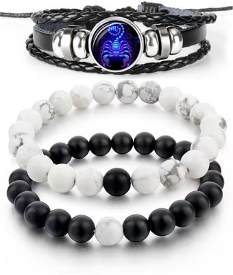 PIXFLIX Crystal, Leather Charm Bracelet(Pack of 2)