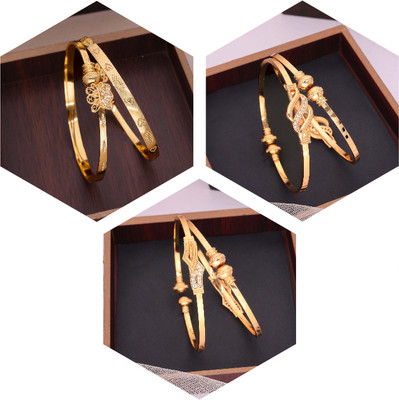VEDDAA Brass Diamond Gold-plated Bangle Set(Pack of 3)