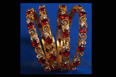 starcollecton Alloy Cubic Zirconia Gold-plated Bangle(Pack of 2)
