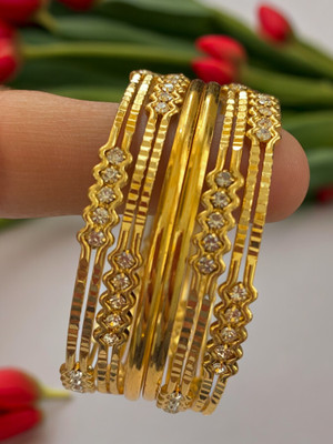 AARISAI Metal Cubic Zirconia Gold-plated Bangle Set(Pack of 6)