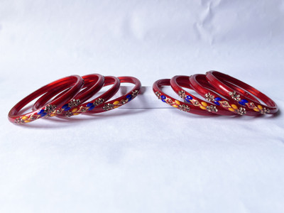 Bhooprama Glass Crystal Enamel Bangle Set(Pack of 8)
