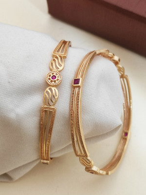 AK Brass Cubic Zirconia, Diamond Gold-plated Bangle(Pack of 2)