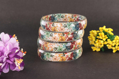 NMII Glass Crystal Bangle Set(Pack of 4)