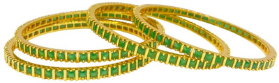 sukkanya Brass Cubic Zirconia Gold-plated Bangle Set(Pack of 4)