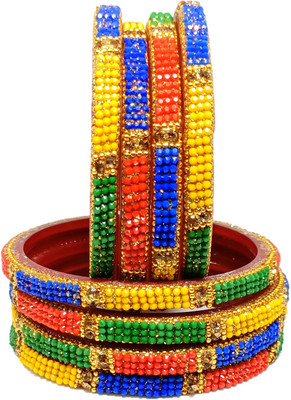 T4 JEWELS Glass Beads, Cubic Zirconia, Zircon Bangle Set(Pack of 8)