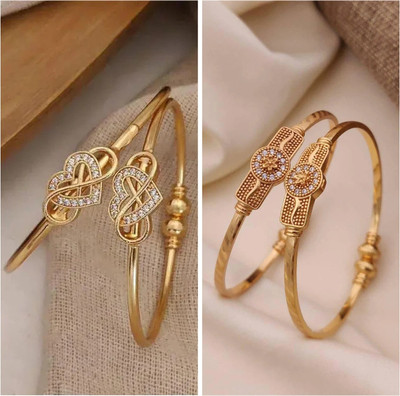 Sangria Brass Diamond Gold-plated Bangle Set(Pack of 2)