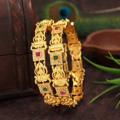 Ornadzn Brass Cubic Zirconia Gold-plated Bangle Set(Pack of 2)