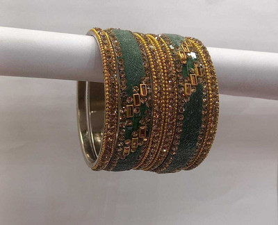 CHURA KING Alloy Crystal Silver Bangle Set(Pack of 6)