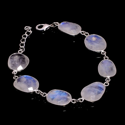 Silver Aura Creations Sterling Silver Moonstone Charm Bracelet