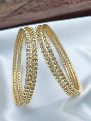 First Glit Brass Cubic Zirconia Gold-plated Bangle Set(Pack of 4)