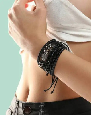 Rgulus Leather Rhodium Bracelet(Pack of 4)