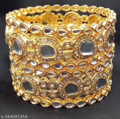 CHURA KING Alloy Crystal Gold-plated Bangle Set(Pack of 6)