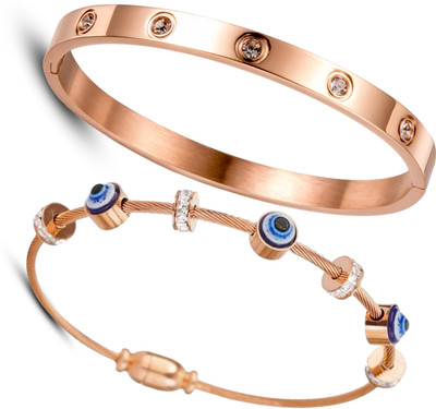 Dressberry Metal, Brass, Stone, Alloy, Evil Eye, Stainless Steel Cubic Zirconia, Diamond, Crystal Gold-plated Bracelet Set(Pack of 2)