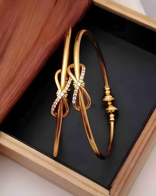 REVERSEA Copper Cubic Zirconia Gold-plated Bangle(Pack of 2)