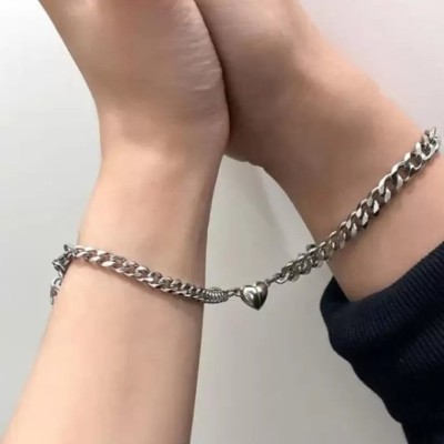 Animated Stainless Steel Silver Bracelet Set(Pack of 2)