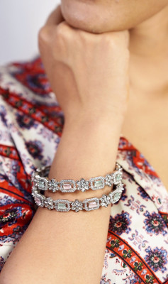 StyledDiva Brass Zircon Silver Bangle Set(Pack of 2)