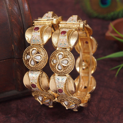 OrnaDzn Zevellery Brass Gold-plated Bangle(Pack of 2)