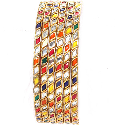 KOTTIAR CREATIONS Glass Diamond, Crystal, Moonstone Bangle Set(Pack of 10)