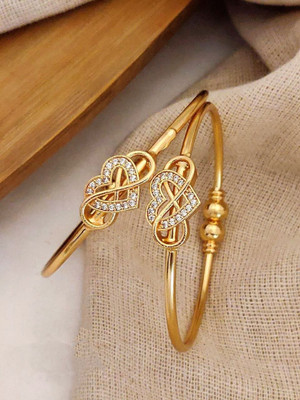 S K D J Brass Cubic Zirconia, Diamond Gold-plated Bangle Set(Pack of 2)