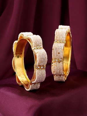 Jewar Mandi Brass Pearl, Cubic Zirconia Gold-plated Bangle Set