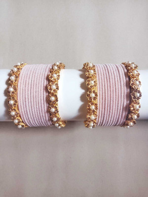 Trishu Metal Pearl Bangle Set(Pack of 10)