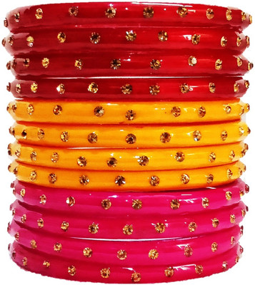 T4 JEWELS Glass Cubic Zirconia Bangle Set(Pack of 10)