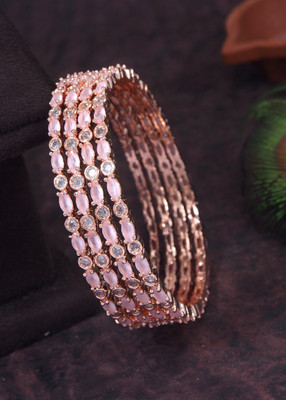 Atulya Brass Cubic Zirconia Gold-plated Bangle Set(Pack of 4)