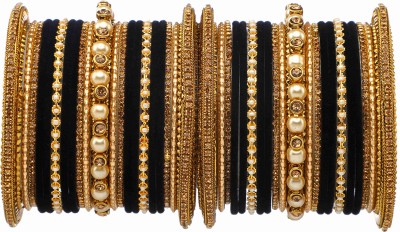 Rijoli Metal Beads, Pearl, Zircon Gold-plated Bangle Set(Pack of 42)